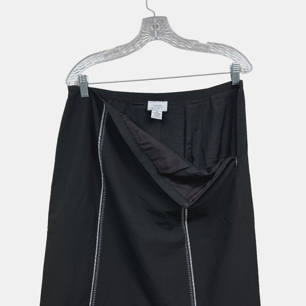 Ann Taylor Loft Womens A Line Skirt Trim Stitch Detail Lined Zip Black Sz 12* - Picture 5 of 6